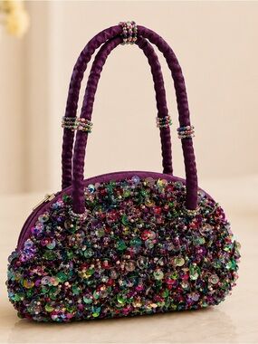 Vintage Purple Beaded Sequin Evening Clutch